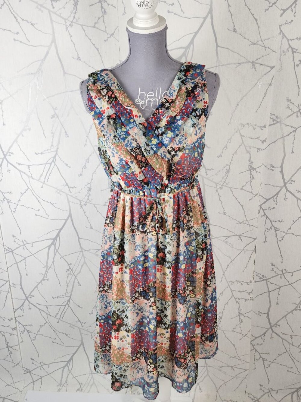 Jessica Simpson Maternity Ditsy Floral Patchwork Surplice Midi Dress